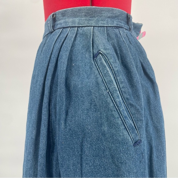 80s Vtg Preswick & Moore High Waist Denim Cotton Pleated Midi Skirt - Picture 9 of 13